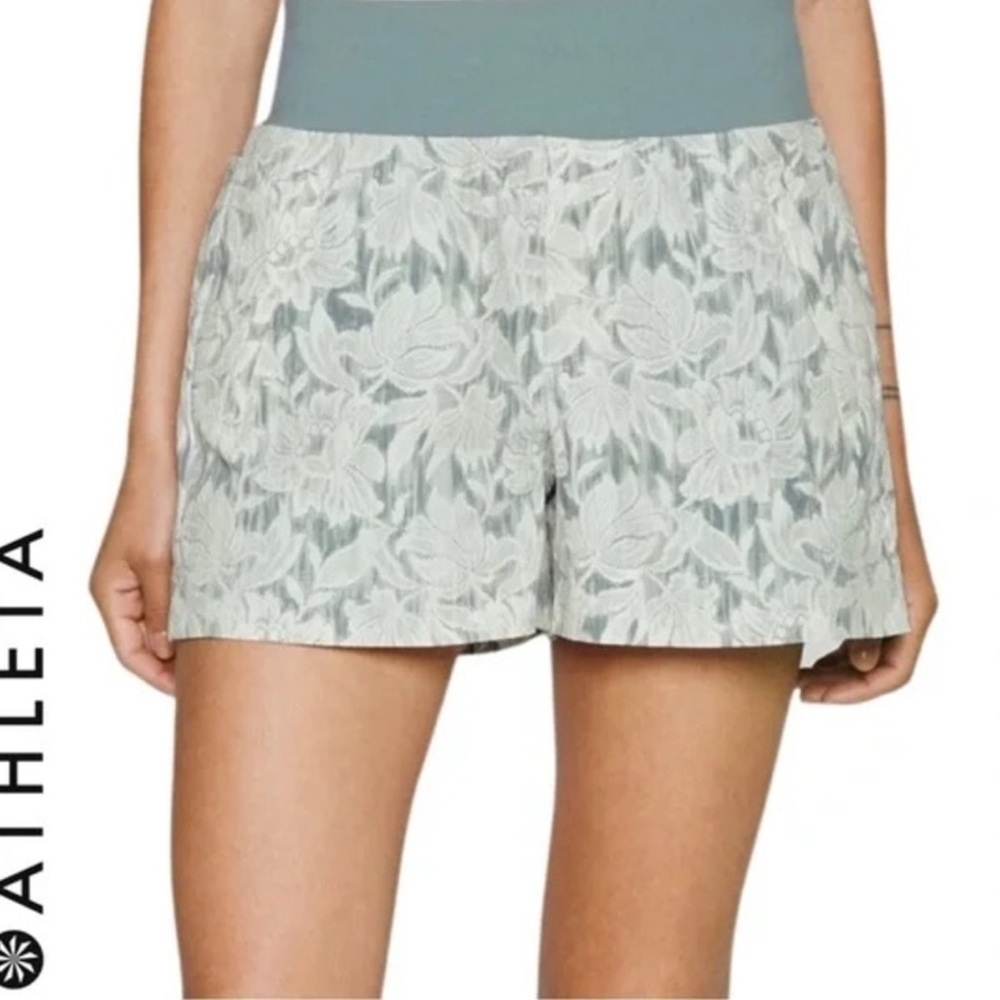Athleta Light Gray Floral Lace-Overlay Shorts